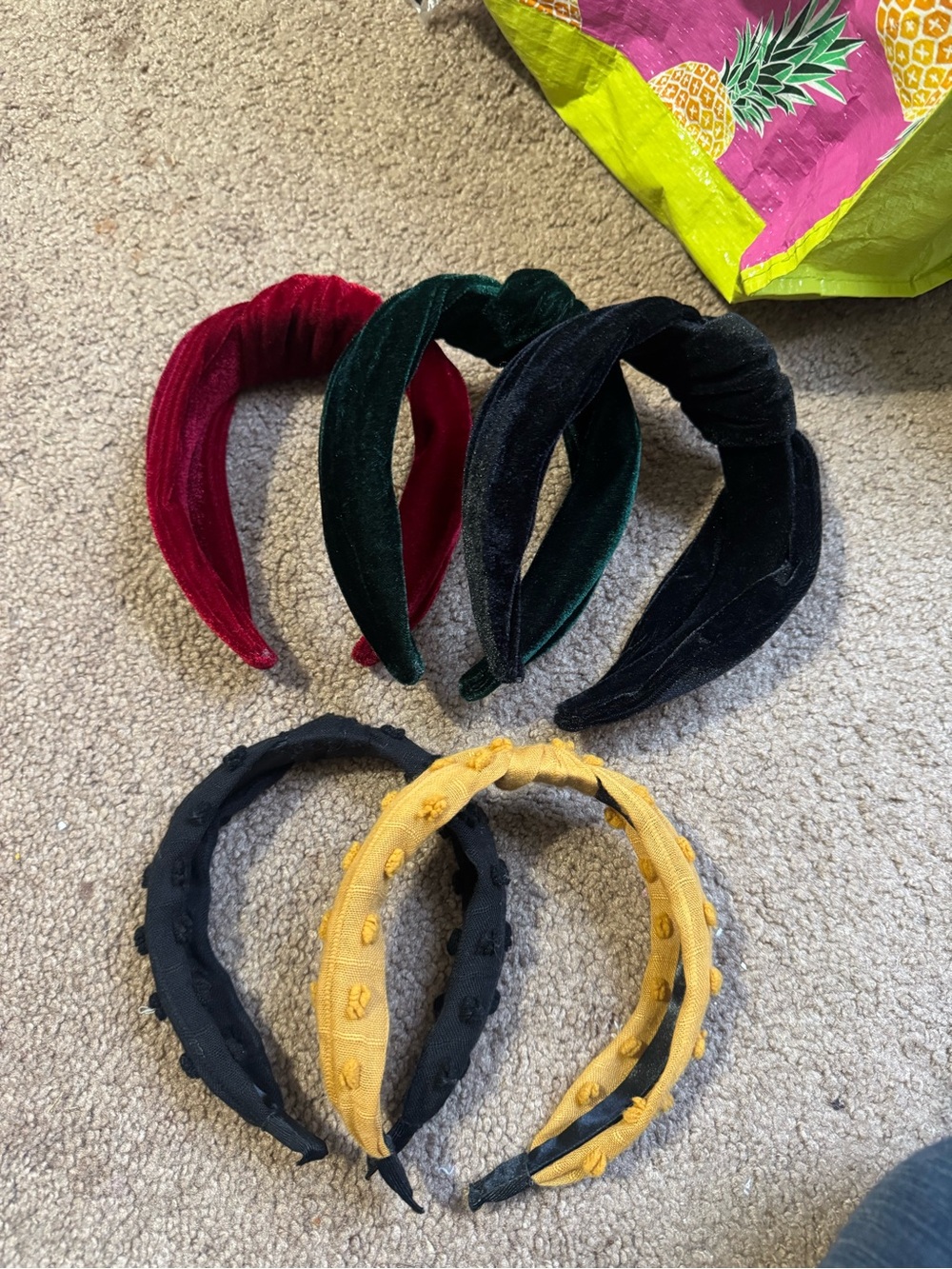 Velvet and Textured Knot Headband Set - Red, Green, Black, Yellow